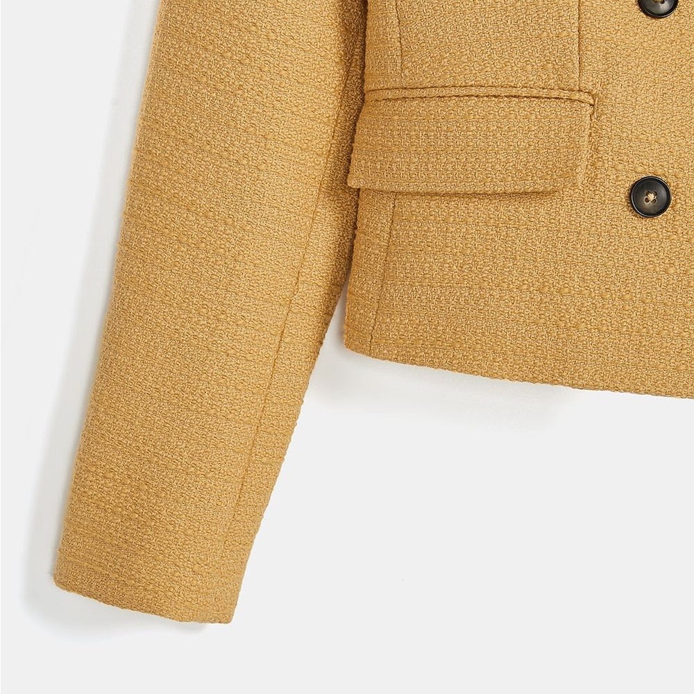 Bouclé Knit Faux Double-Breasted Cropped Blazer